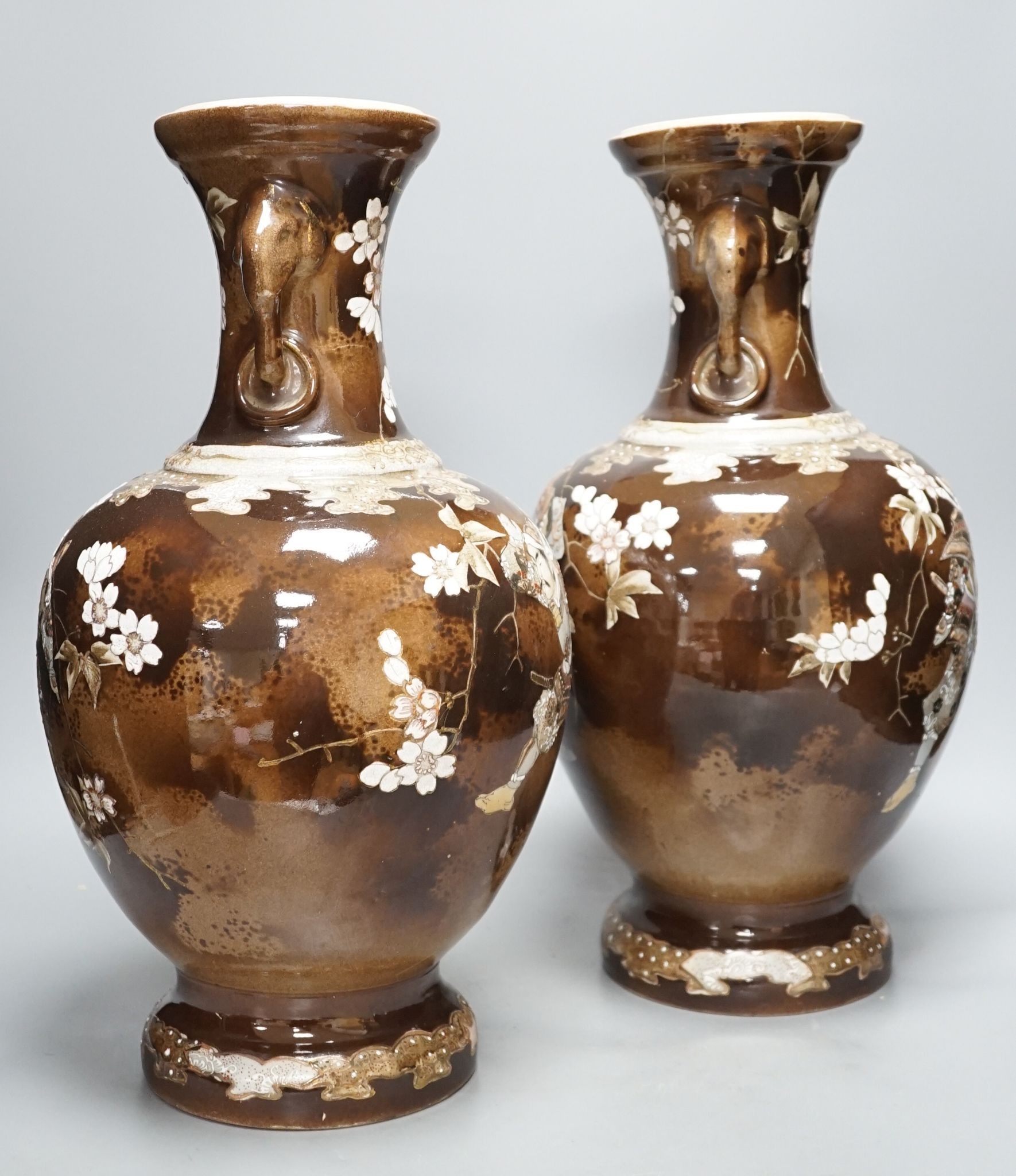 A pair of Satsuma two-handled vases, 44cm